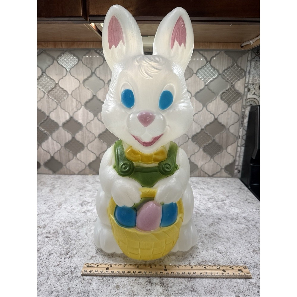 EASTER BUNNY Rabbit w/‎ Basket Eggs Blow Mold 19" General Foam Plastics W/light